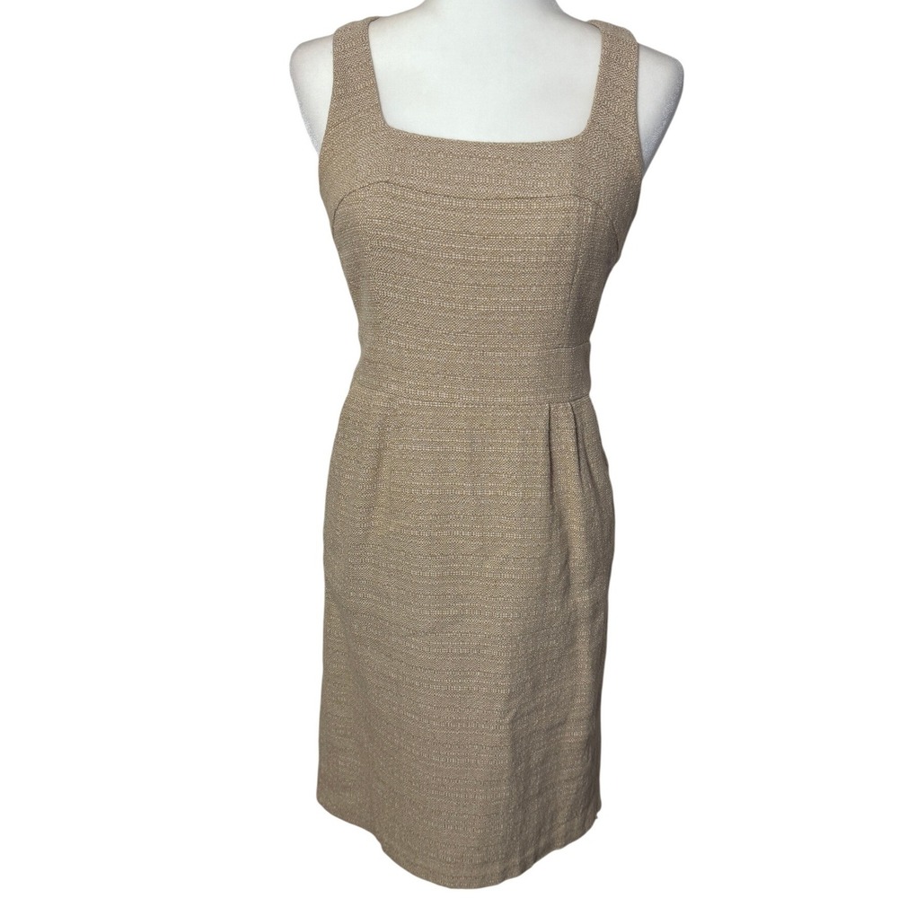 Banana‎ Republic Sheath Dress Womens 0 Tan Tweed Cotton Sleeveless Workwear